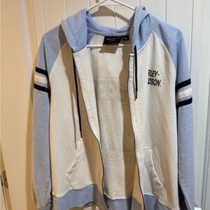 Harley-Davidson Light Blue and Cream Zip-Up Hoodie